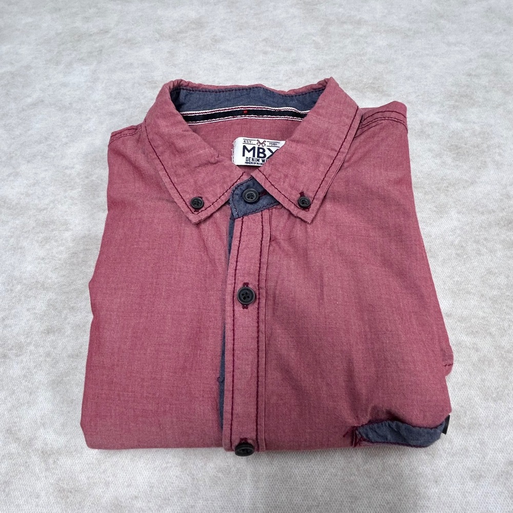 MBX Denim Shirt Short Sleeve‎ Button Down Casual Top Mens Size L